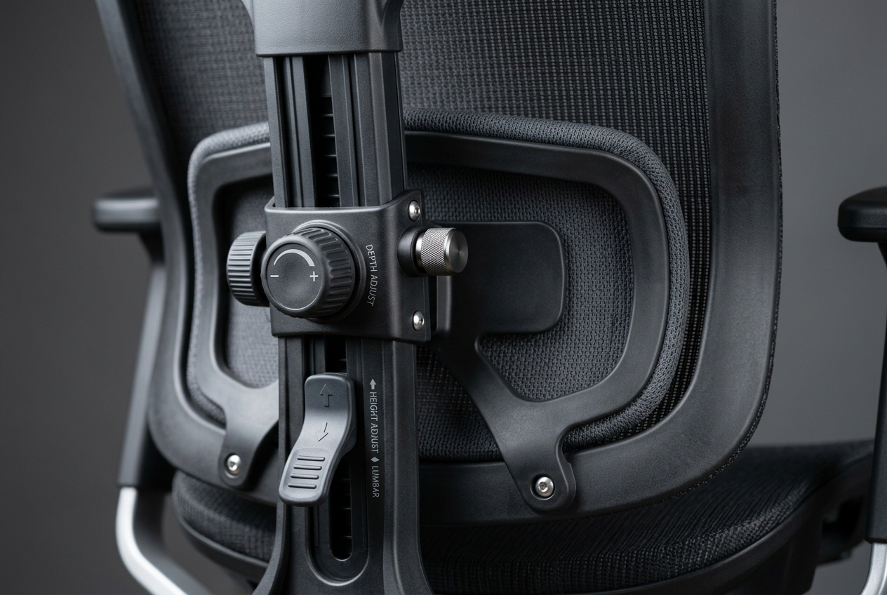 Detail nastavení bederní opěrky ergonomické kancelářské židle